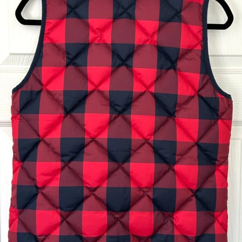 J.Crew Women’s XS Excursion Quilted Down Vest Red Navy Buffalo Plaid Puffer NICE - Picture 3 of 6